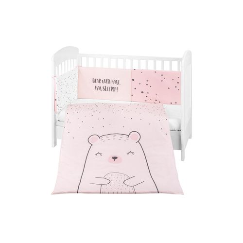 3801101021133 - Kikkaboo Babybettwäscheset Bär 3tlg Decke 135 x 95 cm Nestchen 180 x 35 cm Bezug rosa