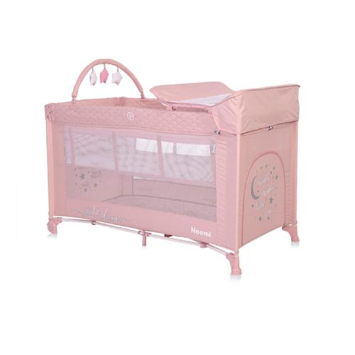 3800151977018 - Reisebett Noemi 2 Ebenen Wickelauflage Spielbogen Tragetasche Räder pink