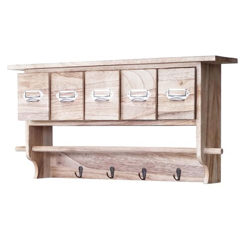 4057651257365 - Garderobe MCW-C49 Wandgarderobe Wandregal Vintage mit 5 Schubladen 32x65x13cm ~ natur