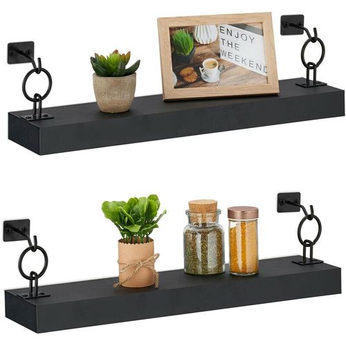 4052025447588 - Relaxdays Wandregal 2er Set HxBxT 13 x 48 x 12 cm Wandablage Flur hängend Regalbrett Deko MDF & Metall schwarz