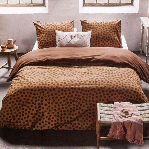 8719023449896 - Bettwäsche 2-tlg Bettbezug Set 135x200cm + 80x80cm - Spots & Dots ( Warm Braun ) - Schlafkomfort Bettgarnitur mit Reißverschluss Baumwolle - Spots &