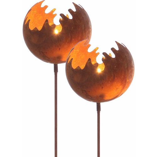 4262371533082 - Spetebo - Metall Gartenstecker Naturrost Feuerball - 2er Set   klein - Rost Windlicht mit Erdspieß ca 77 x ø 11 cm