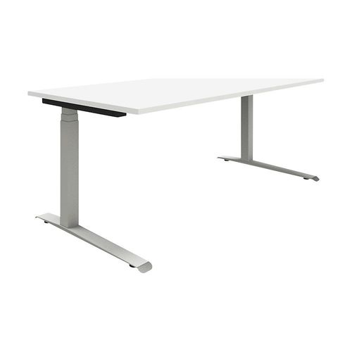 4260429766444 - eurokraft pro P12 - Schreibtisch weiß   alusilber C-Fuß-Gestell elektrisch höhenverstellbar BxT 1600 x 800 mm