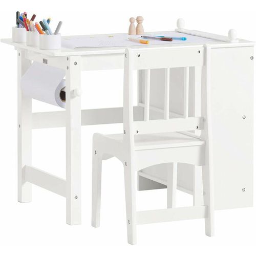 4251388621547 - KMB60-W Kindertisch mit 1 Stuhl Kindersitzgruppe innen Kinder Tisch Stuhl Set Maltisch für Kinder Weiß - Sobuy