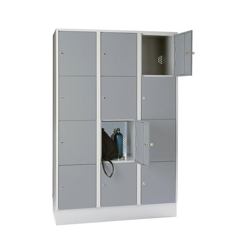 4250618251035 - 4er-Schließfachschrank München 3 Abteile lichtgrau   silbergrau B 1200 mm mit Bodensockel Wolf