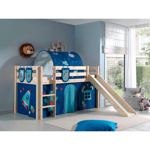 5420070228206 - Vipack Spielbett Pino inkl Rutsche Kiefer massiv natur mit Vorhang Tunnel und 3 Taschen - Dessin Astro 5420070228206 - Vipack Spielbett Pino inkl Rutsche Kiefer massiv natur mit Vorhang Tunnel und 3 Taschen - Dessin Astro