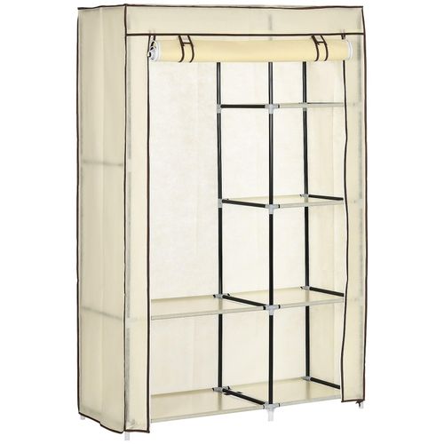 4255633535771 - Homcom - Kleiderschrank Stoffschrank mit Kleiderstange 6 Fächern Faltbare Garderobe in Vlies-Optik Faltschrank für Schlafzimmer Flur Creme 103