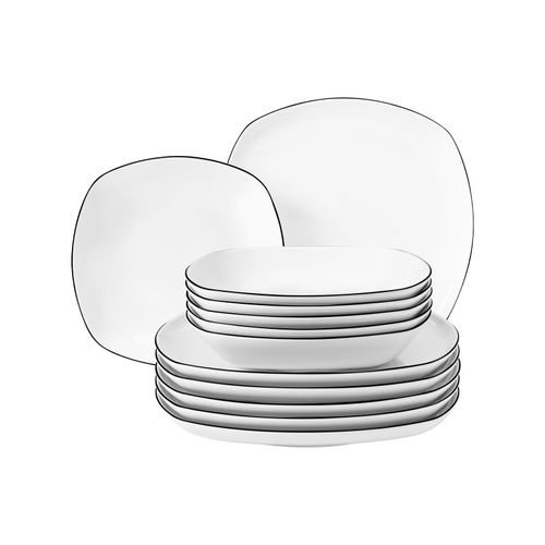 4052212088235 - Tafelservice SELTMANN WEIDEN Teller Set Geschirr-Set Lido Geschirr-Sets Gr 12 tlg schwarz-weiß (weiß schwarz) Tafelservice 12 Teile für 6 Personen