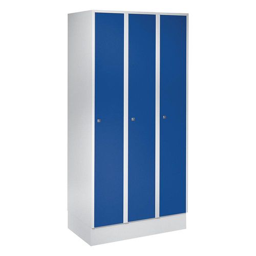 4250618209654 - Garderobenschrank mit Sockel HxBxT 1800 x 900 x 500 mm 3 Abteile enzianblau 4250618209654 - Garderobenschrank mit Sockel HxBxT 1800 x 900 x 500 mm 3 Abteile enzianblau