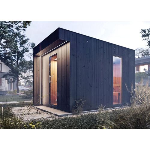 4251771233852 - Finntherm - Saunahaus Siena Gartensauna 3 Sitzbänke aus Holz in Schwarz Sauna mit 72 mm Wandstärke Außensauna - Schwarz