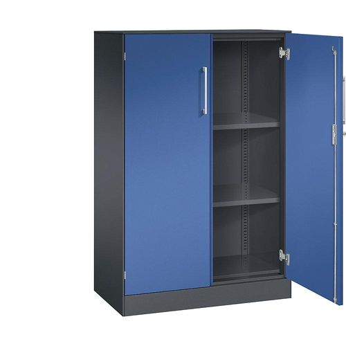 4062084798385 - Flügeltürenschrank ASISTO Höhe 1292 mm Breite 800 mm 2 Fachböden schwarzgrau enzianblau