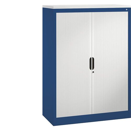 4059096870123 - Rollladenschrank mit Horizontal-Jalousie HxBxT 1345 x 1000 x 420 mm 3 Fachböden 35 Ordnerhöhen enzianblau   lichtgrau