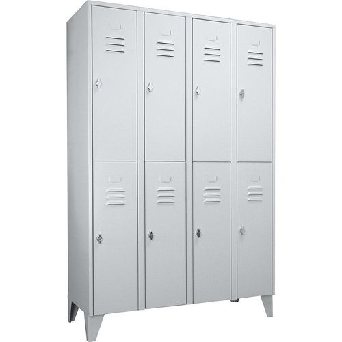 4250618225234 - Stahlspind mit Stollenfüßen Abteile halbhoch Vollwandtüren Abteilbreite 300 mm 8 Fächer lichtgrau