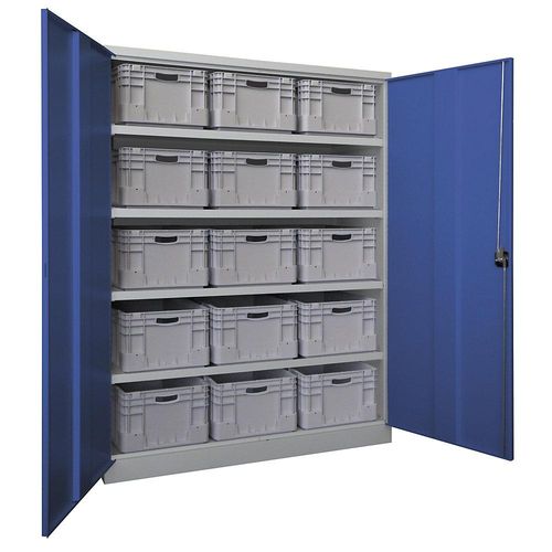 4055479665638 - Schwerlastschrank extrabreit Höhe x Breite x Tiefe 1950 x 1470 x 630 mm 4 Fachböden grau   blau