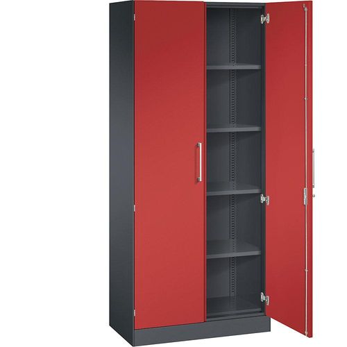 4059369536916 - Flügeltürenschrank ASISTO Höhe 1980 mm Breite 800 mm 4 Fachböden schwarzgrau feuerrot