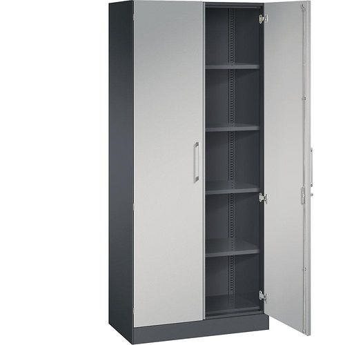 4050646259580 - Flügeltürenschrank ASISTO Höhe 1980 mm Breite 800 mm 4 Fachböden schwarzgrau weißaluminium