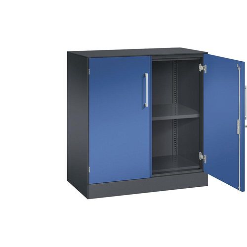 4062084798668 - Flügeltürenschrank ASISTO Höhe 897 mm Breite 800 mm 1 Fachboden schwarzgrau enzianblau