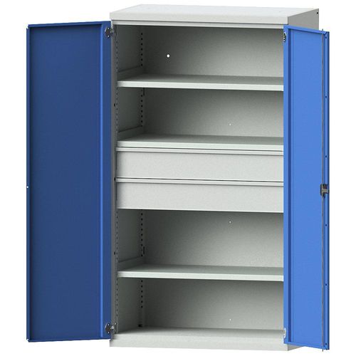 4014641095352 - eurokraft pro Schwerlastschrank aus Stahl 3 Fachböden 2 Schubladen 180 mm hoch lichtgrau lichtblau