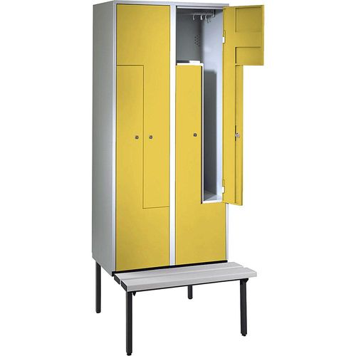 4250618252827 - Z-Garderobenschrank mit Sitzbank HxBxT 2140 x 800 x 500 mm 4 Abteile Türen zinkgelb 4250618252827 - Z-Garderobenschrank mit Sitzbank HxBxT 2140 x 800 x 500 mm 4 Abteile Türen zinkgelb