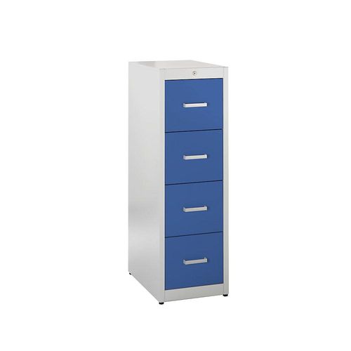 4250633304150 - mauser Hängeregistraturschrank Bügelgriffe 4 Schübe Standardeinzug 1-bahnig lichtgrau   ultramarinblau