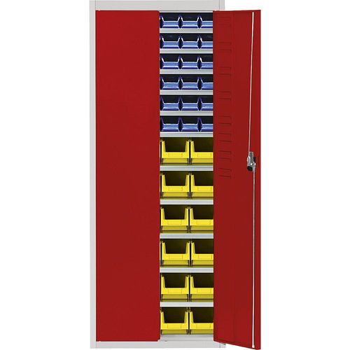 4250633315668 - mauser Magazinschrank HxBxT 1740 x 680 x 280 mm mit Sichtlagerkästen zweifarbig Korpus grau Türen rot 60 Kästen 4250633315668 - mauser Magazinschrank HxBxT 1740 x 680 x 280 mm mit Sichtlagerkästen zweifarbig Korpus grau Türen rot 60 Kästen