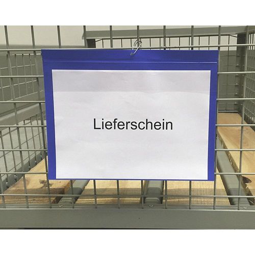 4004165003926 - Beschriftungstaschen mit Aufhängelochung Querformat DIN A4 mit Schutzklappe blau VE 50 Stk ab 2 VE