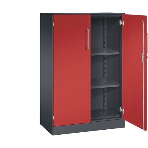 4062084798392 - Flügeltürenschrank ASISTO Höhe 1292 mm Breite 800 mm 2 Fachböden schwarzgrau feuerrot