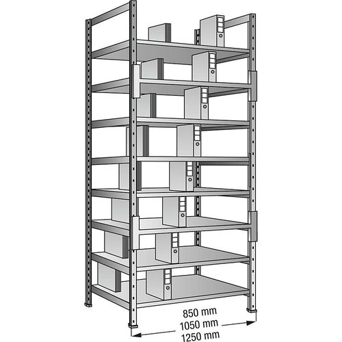 4260035210676 - Ordner- und Archiv-Steckregal verzinkt Höhe 3000 mm doppelseitig Boden-BxT 800 x 600 mm Grundfeld