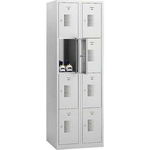 4061753006776 - eurokraft basic AMSTERDAM Schließfachschrank 2 Abteile BxH 800 x 1800 mm 8 Fächer Zylinderschloss lichtgrau