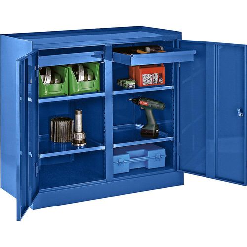 8697653675697 - eurokraft basic Werkzeugschrank mit Mitteltrennwand 2 Schubladen 4 Fachböden enzianblau RAL 5010