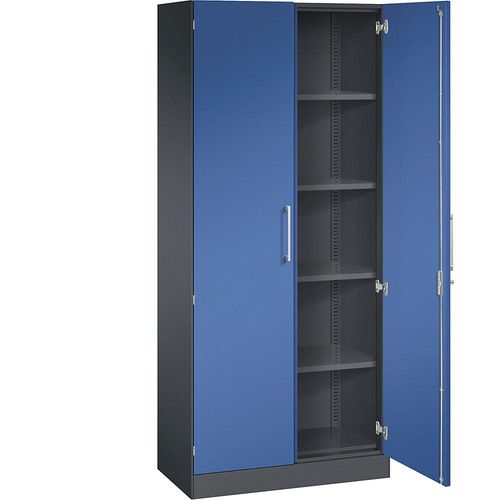 4059369536909 - Flügeltürenschrank ASISTO Höhe 1980 mm Breite 800 mm 4 Fachböden schwarzgrau enzianblau