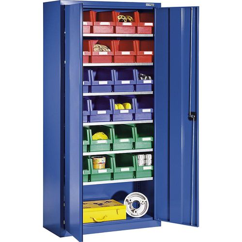 4061753277244 - eurokraft pro Materialschrank aus Stahlblech mit 24 Sichtlagerkästen enzianblau RAL 5010 4061753277244 - eurokraft pro Materialschrank aus Stahlblech mit 24 Sichtlagerkästen enzianblau RAL 5010