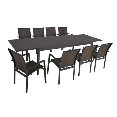 4059865542619 - 9tlg Alu Tischgruppe NEREA Set Garten Sitzgruppe Outdoor Schwarz Metall Möbel
