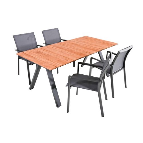 4059865543333 - 5-tlg Teak Tischgruppe DAVINA Set Garten Sitzgruppe Outdoor Grau Holz Möbel