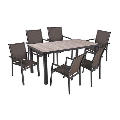 4059865543319 - 7-tlg Tischgruppe RANA Set Garten Sitzgruppe Outdoor Grau Metall Polster Möbel