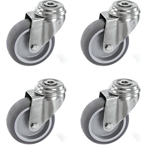 4251260104878 - Set aus thermoplastischen Gummireifen Gehäuse Edelstahl mit Rückenloch 4 Lenkrollen Rad-Ø x Breite 50 x 19 mm Proroll