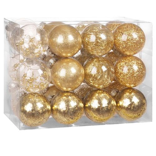 4251779123612 - Casaria® Christbaumkugeln transparent mit Deko Durchmesser 7cm 24er Set gold