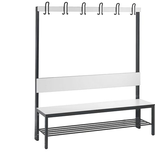 4063332799574 - Garderobenbank Basic Plus 1-seitig Rückenlehne mit Schuhrost Fußgestell schwarzgrau RAL 7021 B 1500 mm Dekor weiß 4063332799574 - Garderobenbank Basic Plus 1-seitig Rückenlehne mit Schuhrost Fußgestell schwarzgrau RAL 7021 B 1500 mm Dekor weiß