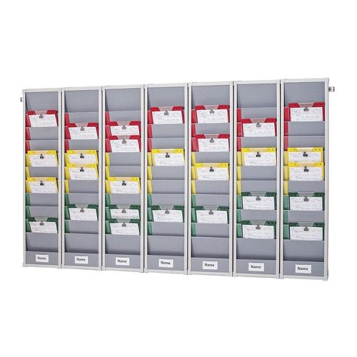 4052301007895 - Planungstafel Eichner Flexo 5er-Set mit Wandprofil je 10 Tafelschienen für bis zu 50 Auftragstaschen B 1700 x T 100 x H 1280 mm Kunststoff grau