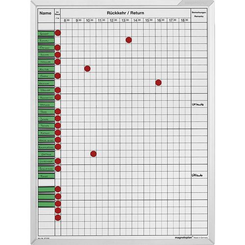 4013695012247 - An- und Abwesenheitstafel 60 x 40 cm (B x H) 30 Mitarbeiter Aluminium weiß