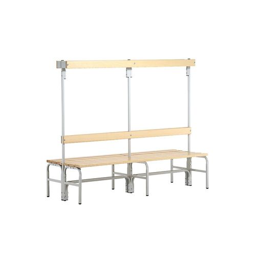 4030426155325 - Umkleidebank Stahlrohr Holz doppelt mit Garderobenteil 1500 mm breit lichtgrau 4030426155325 - Umkleidebank Stahlrohr Holz doppelt mit Garderobenteil 1500 mm breit lichtgrau