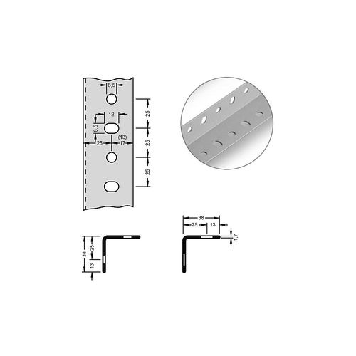 4250623727303 - Stahl-Winkelprofil für Baukastensystem 38 x 38 x 17 mm Länge 25 m lichtgrau VE 10 Stk