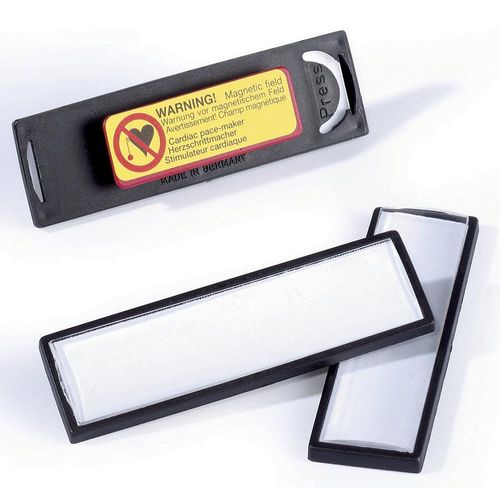 4005546889061 - - Identificador portanombre pvc antiarañazos con iman y efecto lupa color negro 67x17 mm (pack de 25 uds)