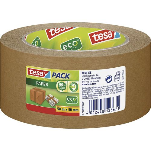 4042448123671 - Pack Paper ecoLogo - Umweltgerechtes Paketband aus Papier 60 % biobasiertes Material - Braun - 50 m x 50 mm - Tesa 4042448123671 - Pack Paper ecoLogo - Umweltgerechtes Paketband aus Papier 60 % biobasiertes Material - Braun - 50 m x 50 mm - Tesa