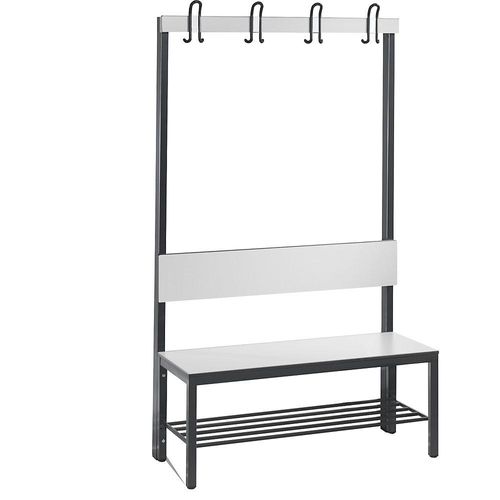 4063332799086 - Garderobenbank Basic Plus 1-seitig Rückenlehne mit Schuhrost Fußgestell schwarzgrau RAL 7021 B 1000 mm Dekor weiß 4063332799086 - Garderobenbank Basic Plus 1-seitig Rückenlehne mit Schuhrost Fußgestell schwarzgrau RAL 7021 B 1000 mm Dekor weiß