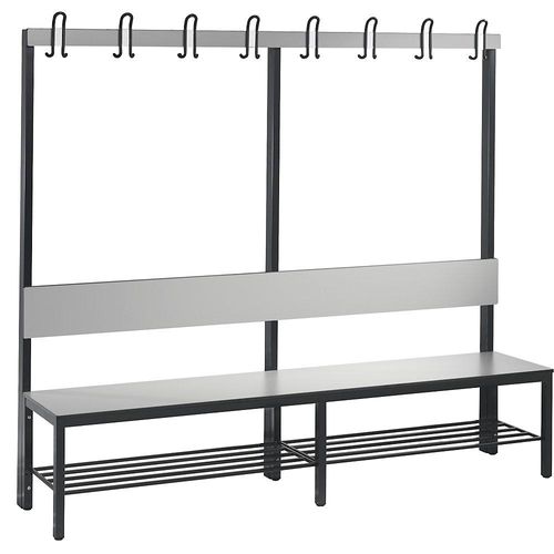 4063332800089 - Garderobenbank Basic Plus 1-seitig Rückenlehne mit Schuhrost Fußgestell schwarzgrau RAL 7021 B 1960 mm Dekor silbergrau 4063332800089 - Garderobenbank Basic Plus 1-seitig Rückenlehne mit Schuhrost Fußgestell schwarzgrau RAL 7021 B 1960 mm Dekor silbergrau