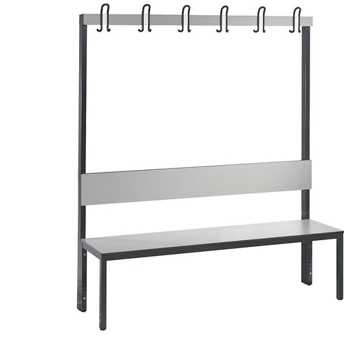 4063332799536 - Garderobenbank Basic Plus 1-seitig Rückenlehne ohne Schuhrost Fußgestell schwarzgrau RAL 7021 B 1500 mm Dekor silbergrau 4063332799536 - Garderobenbank Basic Plus 1-seitig Rückenlehne ohne Schuhrost Fußgestell schwarzgrau RAL 7021 B 1500 mm Dekor silbergrau