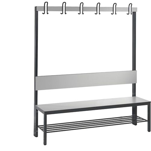 4063332799581 - Garderobenbank Basic Plus 1-seitig Rückenlehne mit Schuhrost Fußgestell schwarzgrau RAL 7021 B 1500 mm Dekor silbergrau 4063332799581 - Garderobenbank Basic Plus 1-seitig Rückenlehne mit Schuhrost Fußgestell schwarzgrau RAL 7021 B 1500 mm Dekor silbergrau