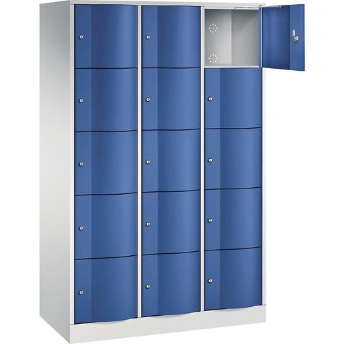 4050646506547 - RESISTO Schließfachschrank HxBxT 1950 x 1150 x 540 15 Fächer lichtgrau RAL 7035   enzianblau RAL 5010