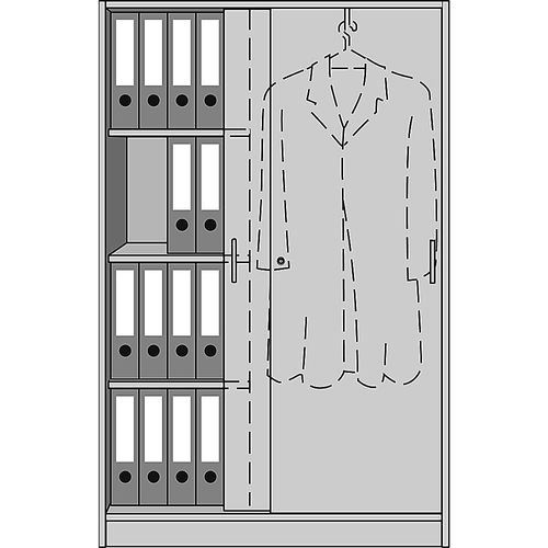 4061753047045 - eurokraft pro STATUS - Büroschrank mit Schiebetüren rechts Garderobe links 3 Fachböden lichtgrau